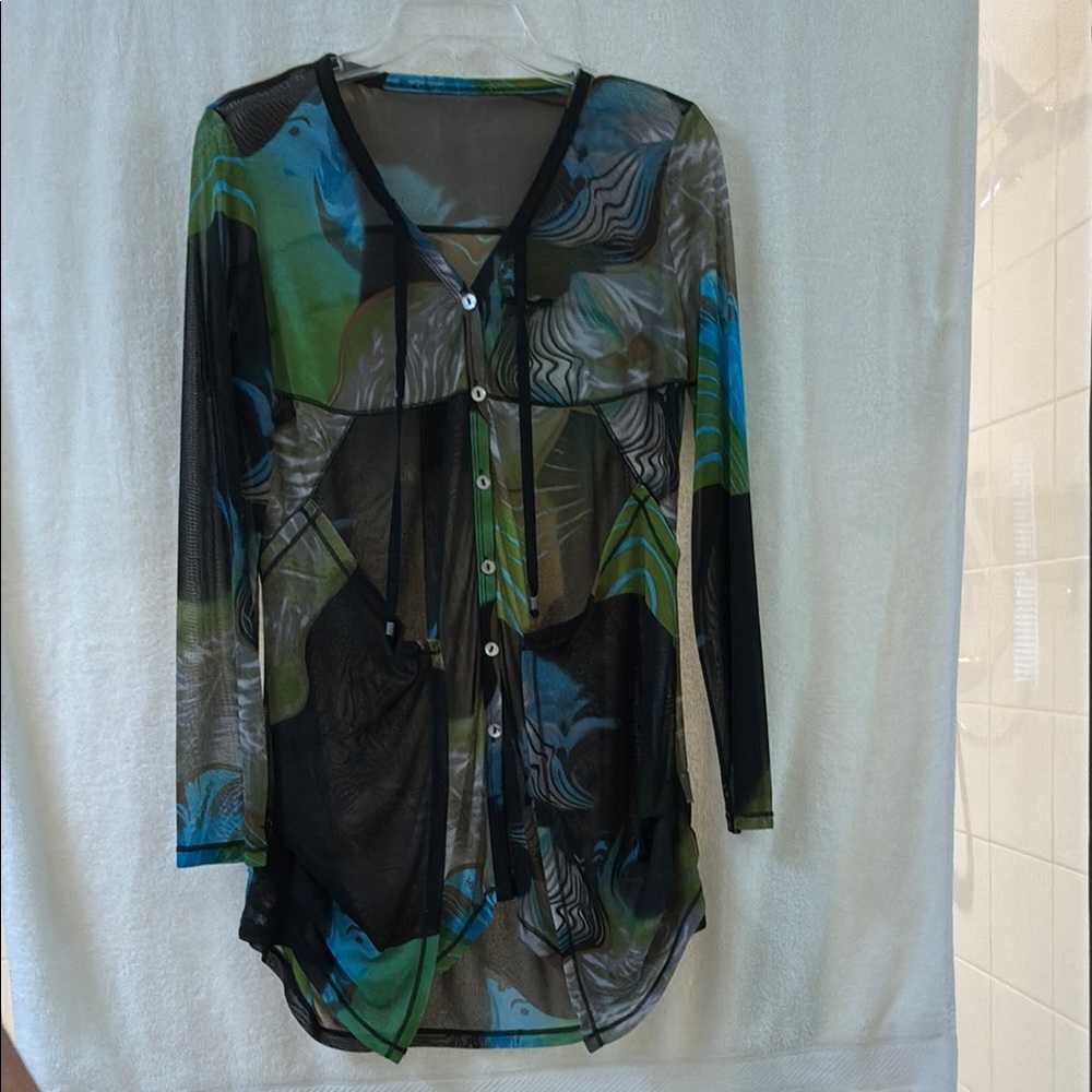 Sheer Black and Green Women's Top